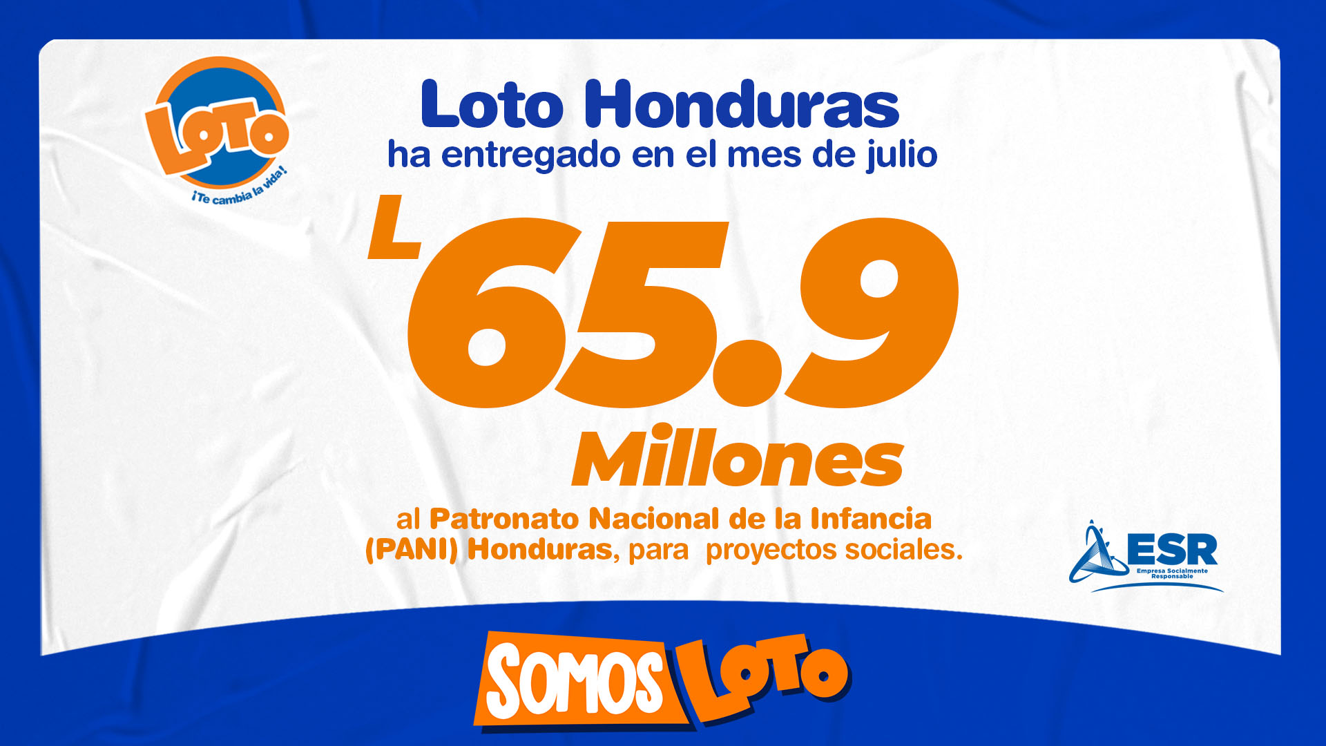 Loto entregó en julio 65.9 millones de lempiras al Patronato Nacional de la Infancia (PANI), reafirmando su compromiso con el bienestar y desarrollo social de Honduras.